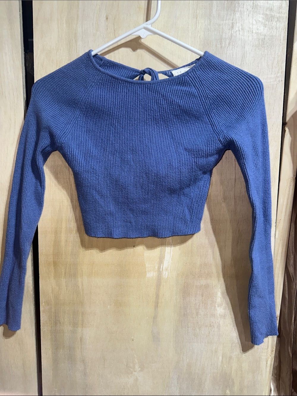 Ribbed Long Sleeve Cropped Top in Periwinkle Blue 0076